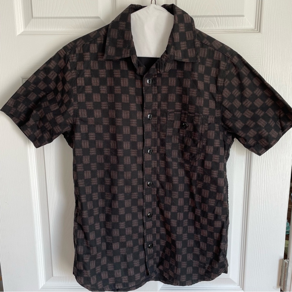 3sixteen Short Sleeve Button Front Shirt Black and Brown Print Sz S